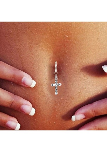 Deliksiz Haç Sallantılı Fake Çelik Göbek Piercing
