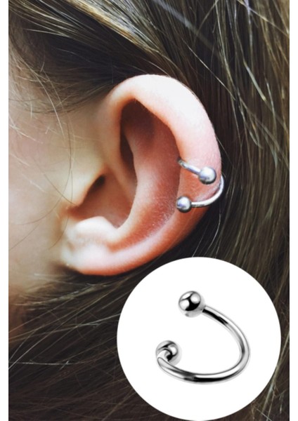Cerrahi Çelik Spiral Model İki Ucu Toplu Gümüş Renk Piercing
