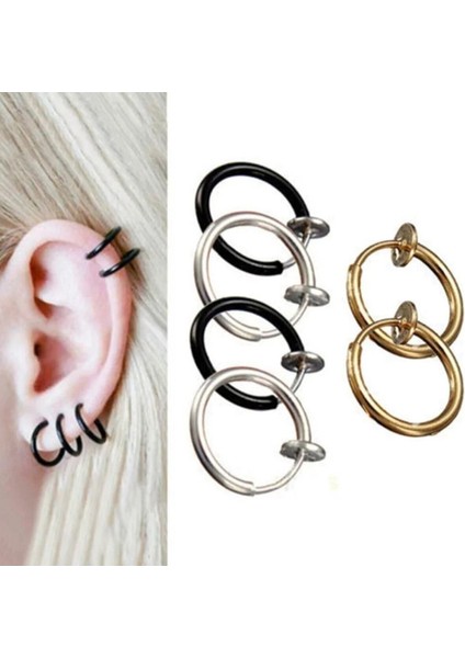 Fake Piercing-Küpe 2'li Gümüş Renk Sıkıştırmalı 316L Paslanmaz Çelik (Kulak-Burun-Dudak) fiyatları
