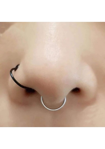 Fake Piercing-Küpe 2'li Gümüş Renk Sıkıştırmalı 316L Paslanmaz Çelik (Kulak-Burun-Dudak) modelleri
