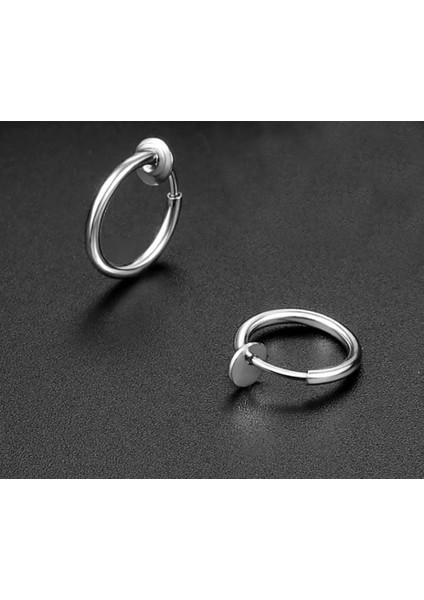 Fake Piercing-Küpe 2'li Gümüş Renk Sıkıştırmalı 316L Paslanmaz Çelik (Kulak-Burun-Dudak) indirimleri