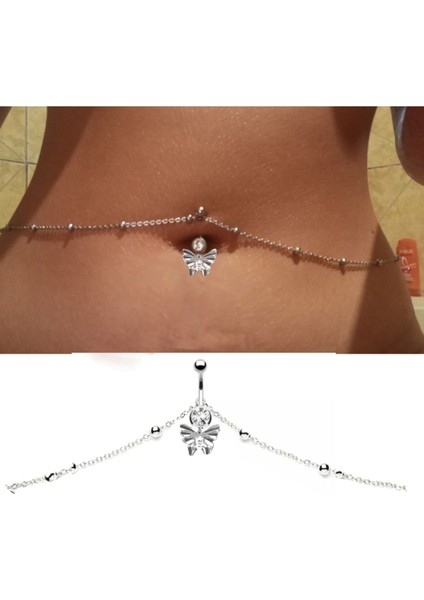 Vücut Zincirli Kelebek Cerrahi Çelik Taşlı Piercing