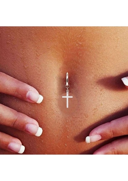 Deliksiz Haç Sallantılı Fake Çelik Göbek Piercing
