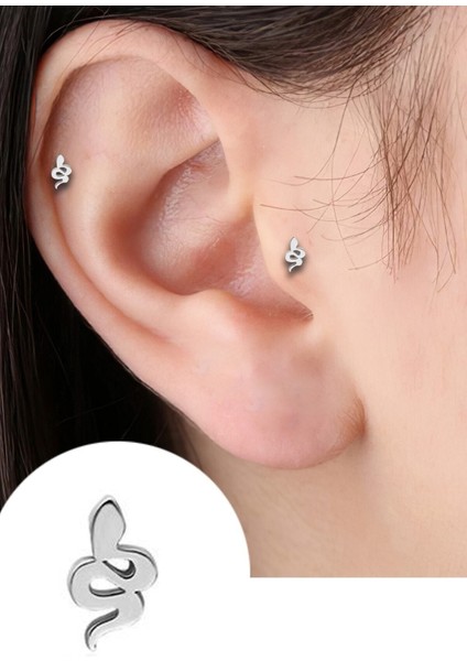 Cerrahi Çelik Gümüş Renk Taşsız Minimal Yılan Model Tragus Helix Kıkırdak Piercing