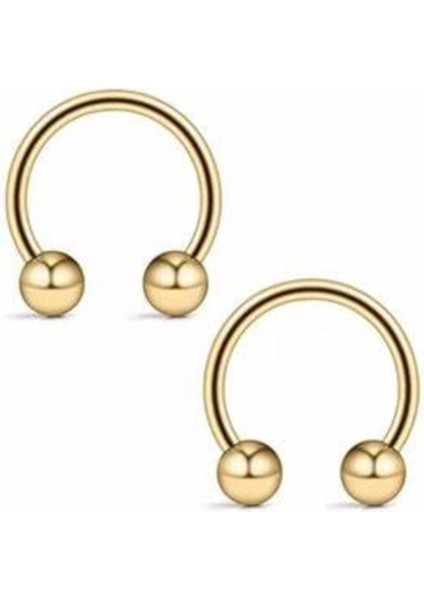 316L Cerrahi Çelik 2'li Set 6 mm Top Uçlu Altın Renk Septum Piercing