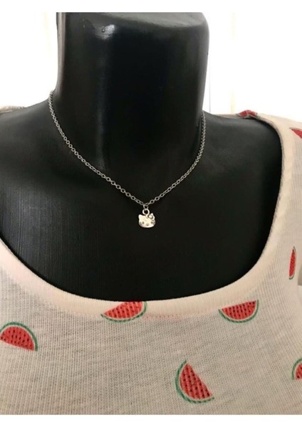 Hello Kitty Kolye ve Küpe Set Antik Gümüş Kaplama