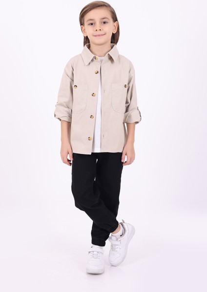 Erkek Çocuk Mevsimlik Ceket Dokuma Kumaş 2 Cep Düğmeli Rahat Tasarım