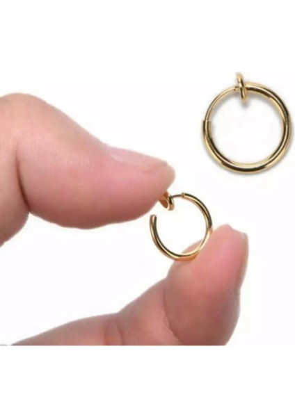 Deliksiz Fake Altın Rengi Dudak Burun Kulak Sahte Piercing Küpe