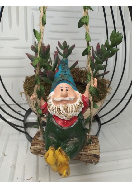 Sallanan Cüce Dekoratif Biblo Heykel Hediyelik Bahçe Dekorasyon Süsleme