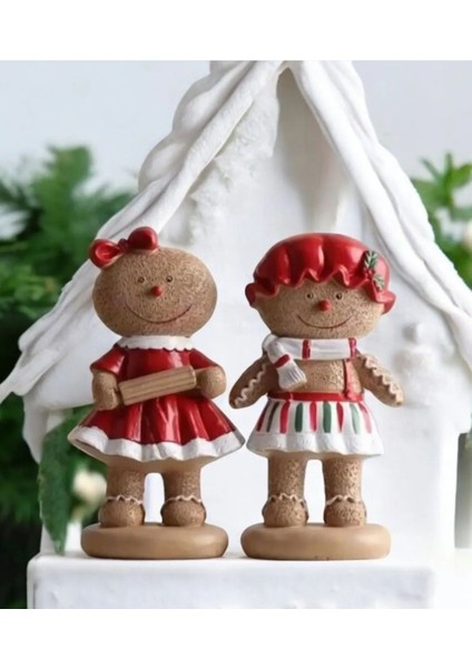 Yeni Yıl Sevimli Kurabiye Kızlar 2'li Dekoratif Biblo Set,