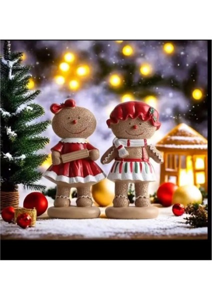 Yeni Yıl Sevimli Kurabiye Kızlar 2'li Dekoratif Biblo Set, fiyatları