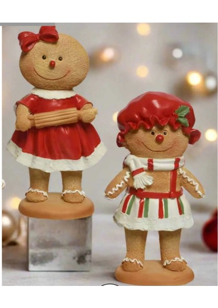 Yeni Yıl Sevimli Kurabiye Kızlar 2'li Dekoratif Biblo Set, modelleri