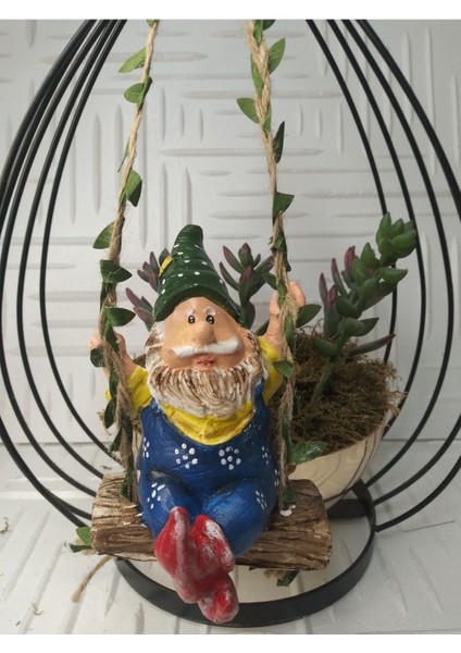 Sallanan Cüce Dekoratif Biblo Heykel Hediyelik Bahçe Dekorasyon Süsleme