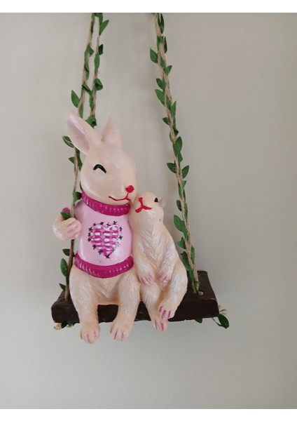 Salıncakta Büyük Boy Yavrulu Tavşan Dekoratif Biblo Heykel Hediyelik Bahçe Dekorasyon Süsleme fiyatları