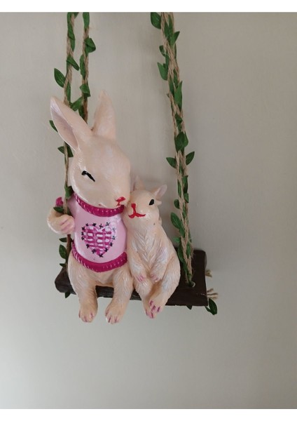Salıncakta Büyük Boy Yavrulu Tavşan Dekoratif Biblo Heykel Hediyelik Bahçe Dekorasyon Süsleme modelleri