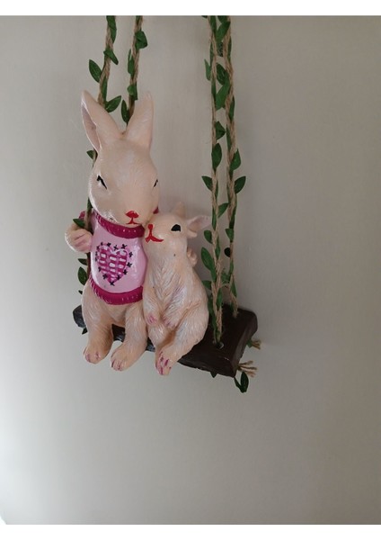 Salıncakta Büyük Boy Yavrulu Tavşan Dekoratif Biblo Heykel Hediyelik Bahçe Dekorasyon Süsleme fırsatları