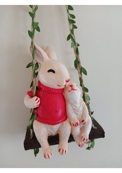 Salıncakta Yavrulu Tavşan Dekoratif Biblo Heykel Hediyelik Bahçe Dekorasyon Süsleme modelleri