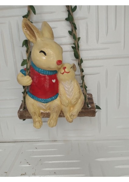 Salıncakta Büyükyavrulu Tavşan Dekoratif Biblo Heykel Hediyelik Bahçe Dekorasyon Süsleme fırsatları