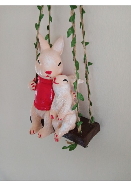 Salıncakta Yavrulu Tavşan Dekoratif Biblo Heykel Hediyelik Bahçe Dekorasyon Süsleme indirimleri