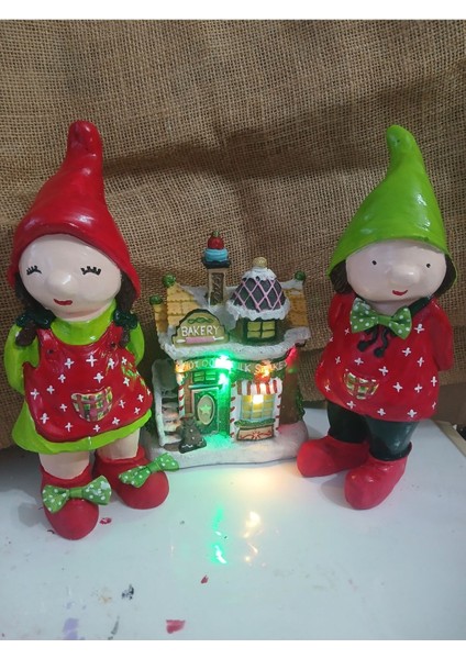 Yılbaşı Temalı El Yapımı Bahçe Decor Cüce 2'li Set