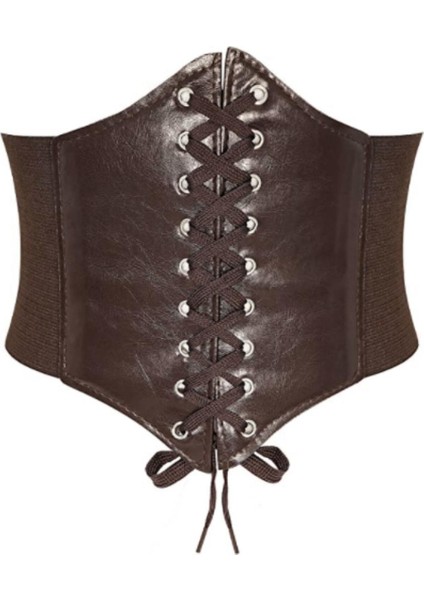 Dantel Up Moda Korse Kemerler Elastik Retro Deri Kemer Bel Kemeri Kadın Elastik Kostüm Bel Kemeri Kadınlar Için Cadılar Bayramı Parçası (Yurt Dışından)