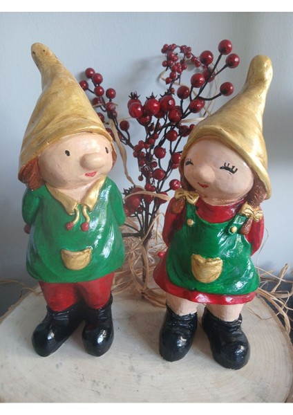 Yeni Yılbaşı El Yapımı Bahçe Decor Cüce 2'li Set