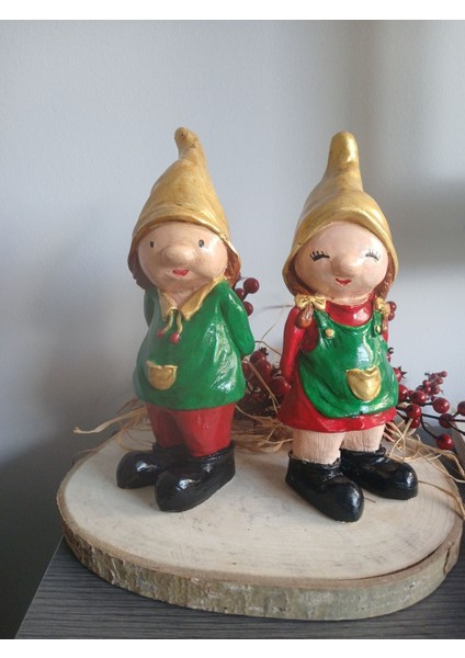 Yeni Yılbaşı El Yapımı Bahçe Decor Cüce 2'li Set modelleri