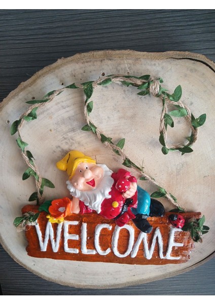 El Yapımı Welcome Yazılı Cüce Bahçe Balkon Kapı Süsü