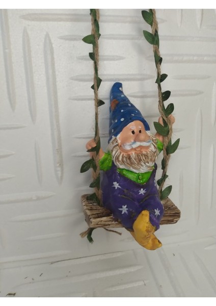 Sallanan Cüce Dekoratif Biblo Heykel Hediyelik Bahçe Dekorasyon Süsleme