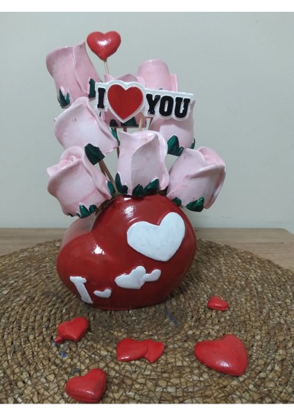 Pembe Aşk Gülleri Mutlu Yıllar Kalpli Vazoda Çiçek Arajman Hediye Sevgililer Günü fiyatları