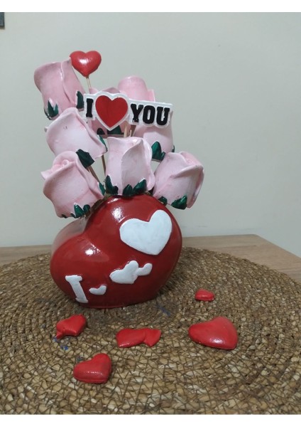 Pembe Aşk Gülleri Mutlu Yıllar Kalpli Vazoda Çiçek Arajman Hediye Sevgililer Günü fırsatları