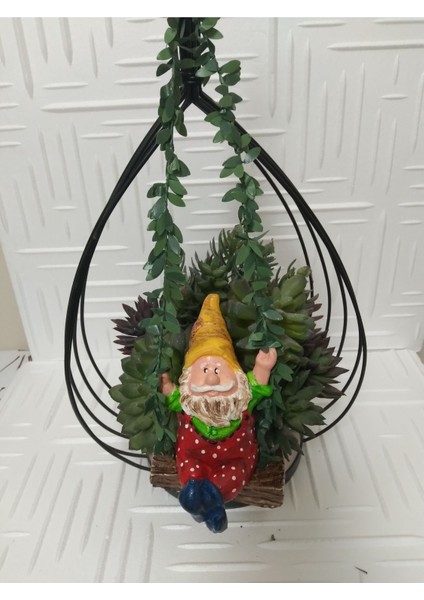 Sallanan Cüce Dekoratif Biblo Heykel Hediyelik Bahçe Dekorasyon Süsleme