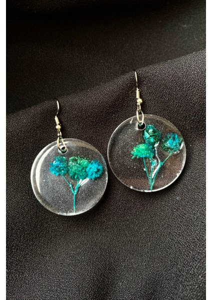 Epoksi Mavi Çiçekli Küpe