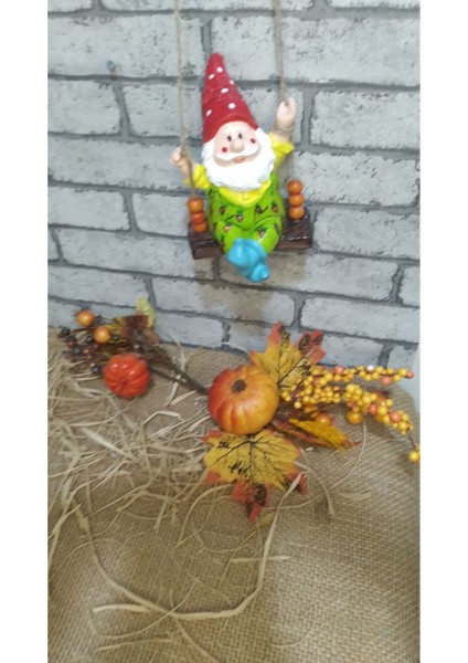 Sallanan Cüce Dekoratif Biblo Heykel Hediyelik Bahçe Dekorasyon Süsleme