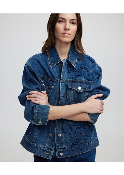 Çiçek Aplikeli Denim Mont Is1250012018629