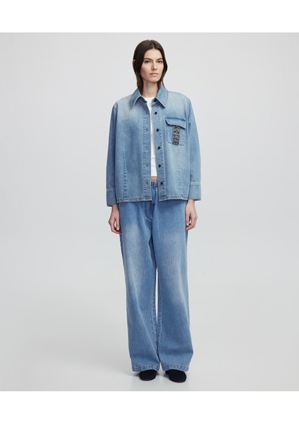 Işlemeli Denim Gömlek IS1250025130629
