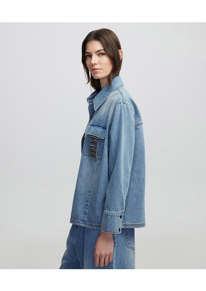 Işlemeli Denim Gömlek IS1250025130629