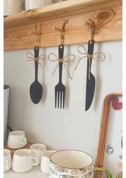 3 Parça Dekoratif Ahşap Çatal-Kaşık-Bıçak Seti Mutfak, Kahve Köşesi, Raf, Askı Süsü, Dolap,(19 Cm) fiyatları