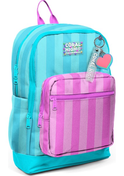 Kids Turkuaz Pembe Çizgili Dört Bölmeli Okul Sırt Çantası 23771