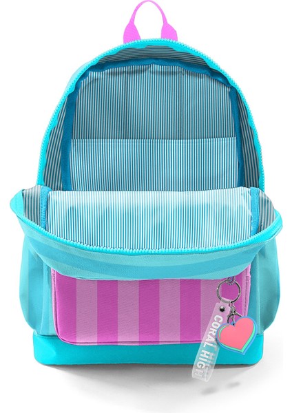 Kids Turkuaz Pembe Çizgili Dört Bölmeli Okul Sırt Çantası 23771 modelleri