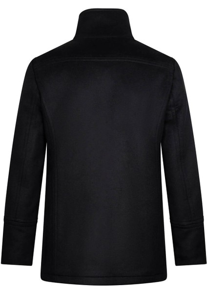 Siyah Slim Fit Kruvaze Yünlü Kaşe Kaban fiyatları
