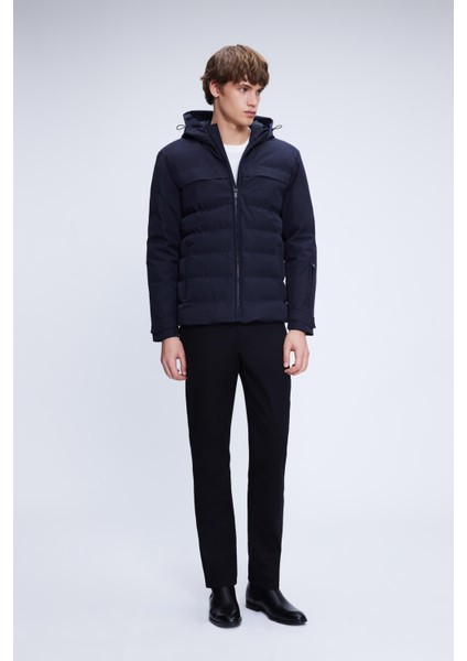 Lacivert Regular Fit Hakim Yaka Kapüşonlu Kaban fiyatları