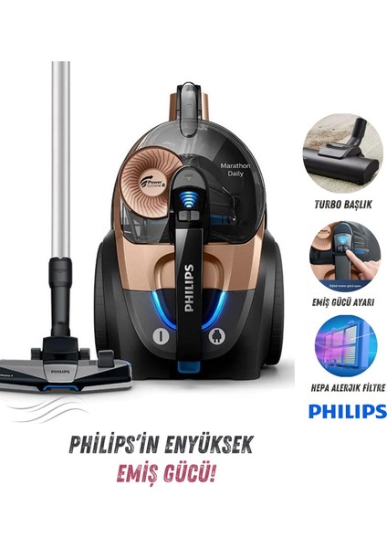Hepa Filtreli Torbasız Elektrikli Süpürge - Süper Turbo Fırça Ile Etkili Temizlik Performansı - Onerous Lambader Hediye