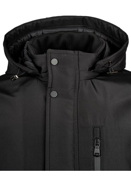 Siyah Regular Fit Hakim Yaka Kapüşonlu Kaban modelleri