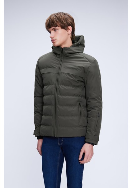 Haki Regular Fit Hakim Yaka Kapüşonlu Kaban