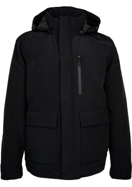 Siyah Regular Fit Hakim Yaka Kapüşonlu Kaban