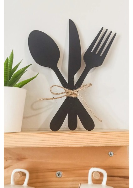 3'lü Dekoratif Ahşap Çatal-Kaşık-Bıçak Seti Mutfak, Kahve Köşesi, Dolap, Raf, Askı Süsü(19 Cm)