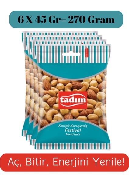 Karışık Kuruyemiş Festival 45 Gr (6'lı Paket) – Aç, Bitir, Enerjini Yenile! (270 Gr)