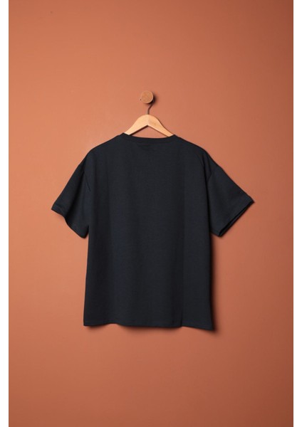 Sıfır Yaka Oversize Iki Iplik Tişört-Lacivert modelleri