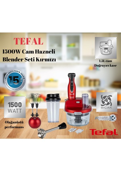 1500W Cam Hazneli Blender Seti Kırmızı